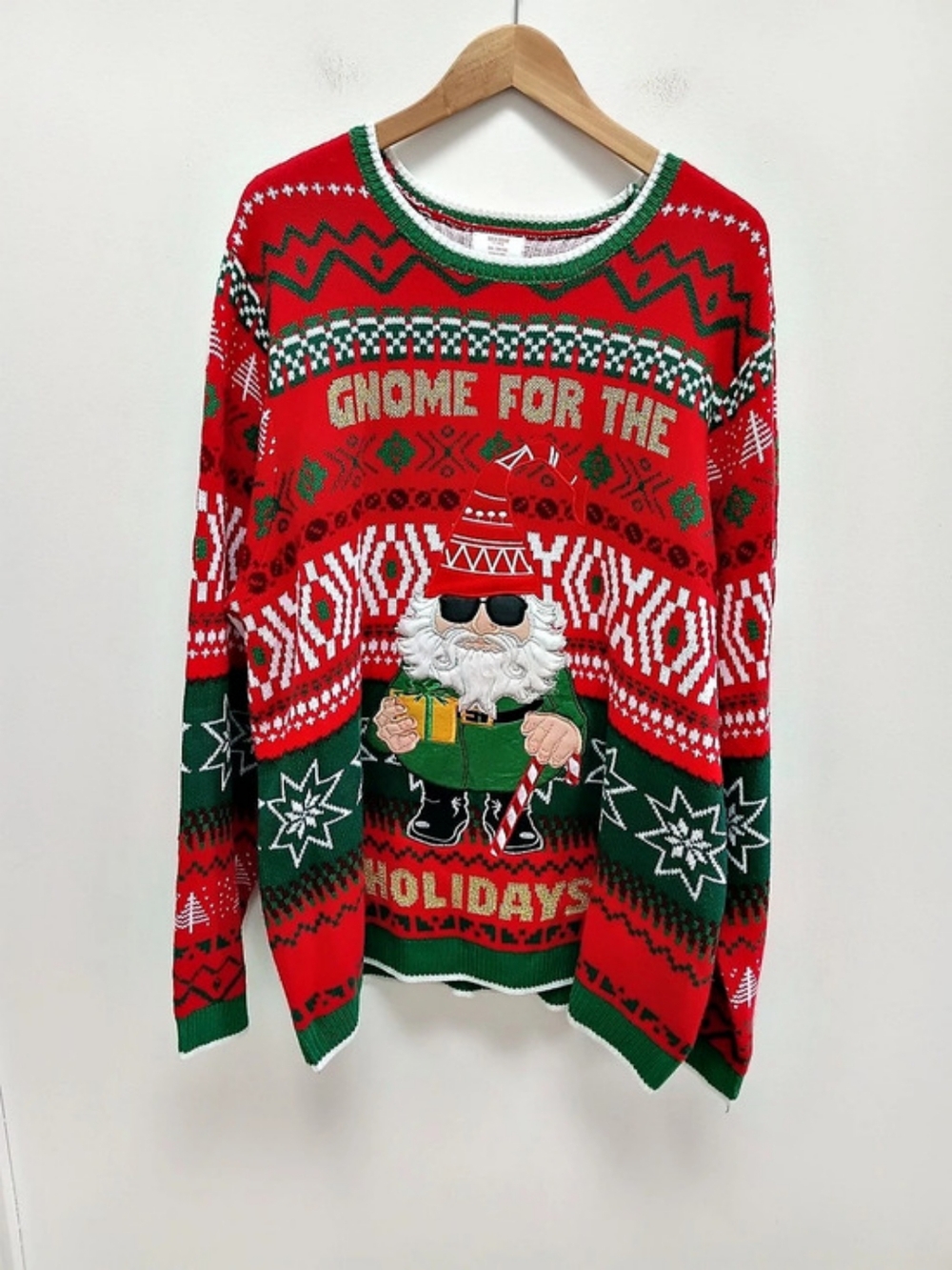 Holiday Time Men's Gnome For The Holidays Ugly Christmas Sweater Red & Green 2XL